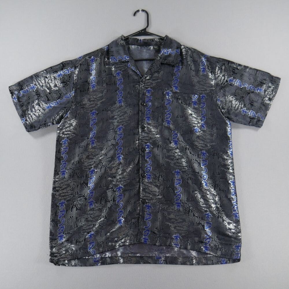 Vintage 2000s Odo Button Up Shirt Blue Dragon Short Sleeve Hawaiian Asian Mens L